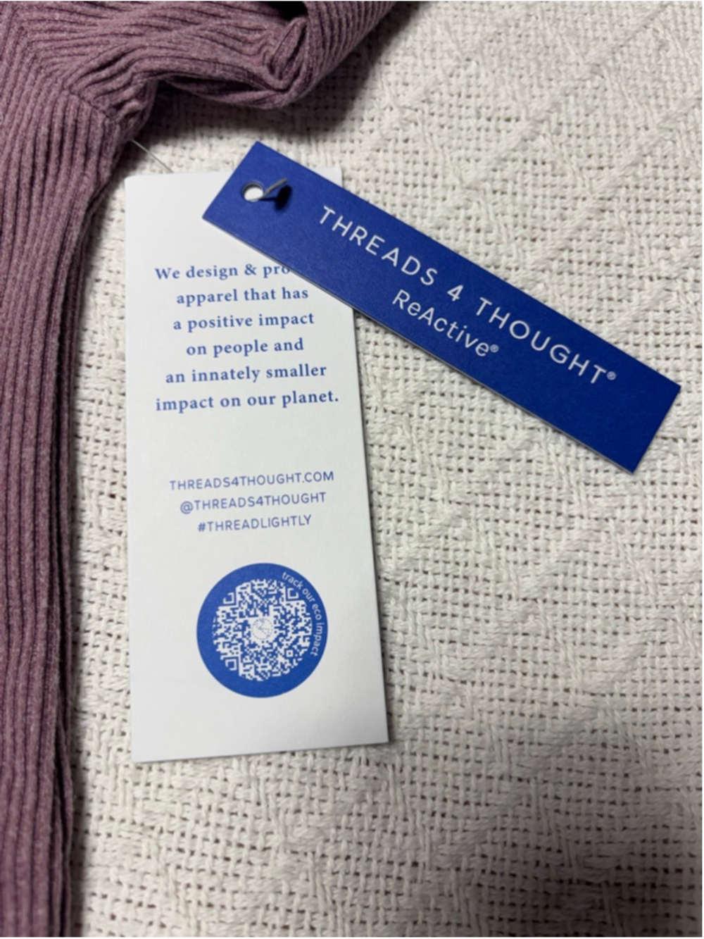 NWT Threads 4 Thought Cozy ReActive Ribbed Cropped Heathered Purple Hoodie SZ M - Picture 5 of 7